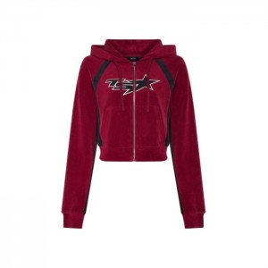 Trapstar TS-Star Contrast Panel Velour Hoodie Hoodie Damen Bordeaux Schweiz | YO09-223