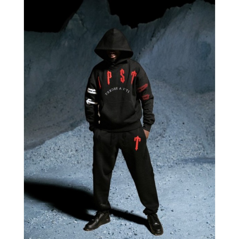 Trapstar Irongate Arch Chenille 2.0 Trainingsanzug Herren Schwarz Rot Schweiz | VF43-452