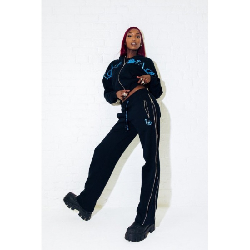 Trapstar Script Zip Leg Jogging Bottoms Hose Damen Schwarz Türkis Schweiz | QV40-444