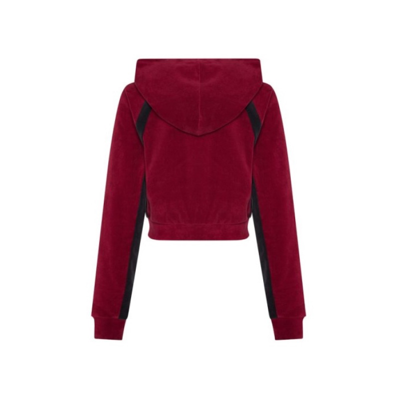 Trapstar TS-Star Contrast Panel Velour Hoodie Hoodie Damen Bordeaux Schweiz | YO09-223