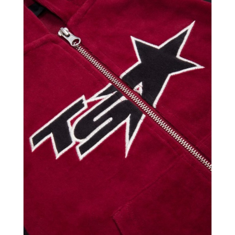 Trapstar TS-Star Contrast Panel Velour Hoodie Hoodie Damen Bordeaux Schweiz | YO09-223