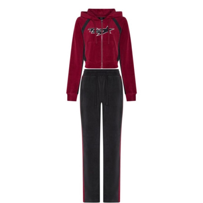 Trapstar TS-Star Contrast Panel Velour Hoodie Hoodie Damen Bordeaux Schweiz | YO09-223