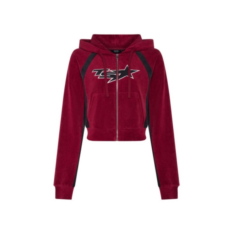 Trapstar TS-Star Contrast Panel Velour Hoodie Hoodie Damen Bordeaux Schweiz | YO09-223