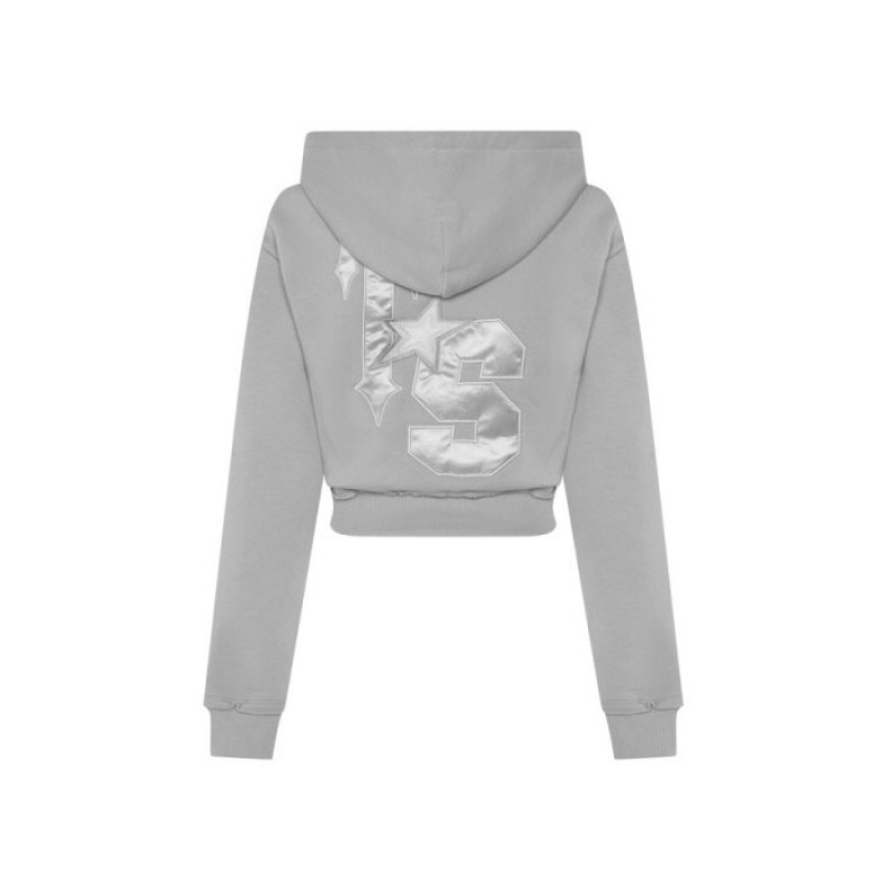 Trapstar TS-Star Silver Satin Applique Hoodie Hoodie Damen Grau Schweiz | AC26-357