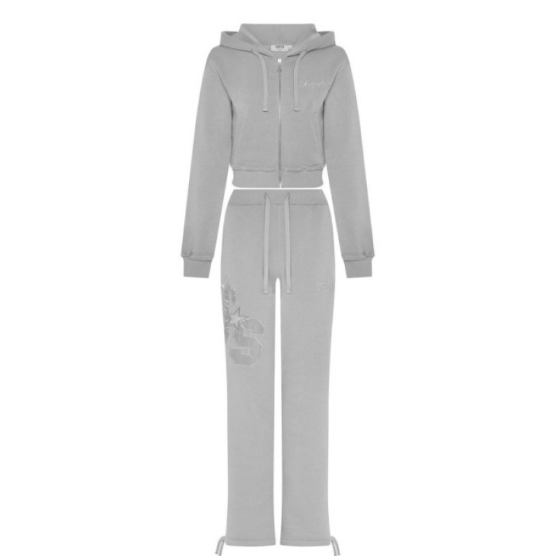 Trapstar TS-Star Silver Satin Applique Hoodie Hoodie Damen Grau Schweiz | AC26-357