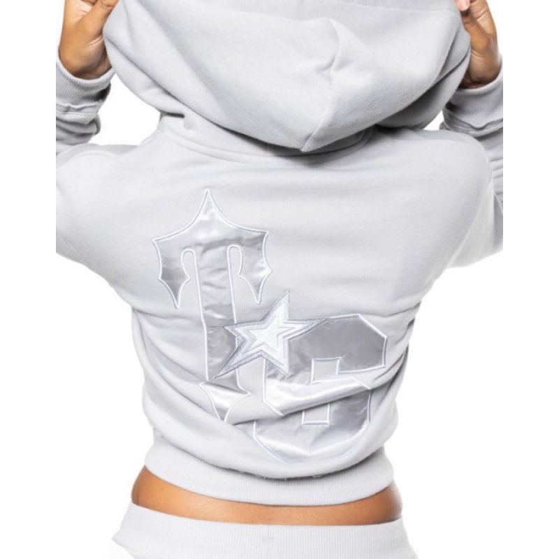 Trapstar TS-Star Silver Satin Applique Hoodie Hoodie Damen Grau Schweiz | AC26-357