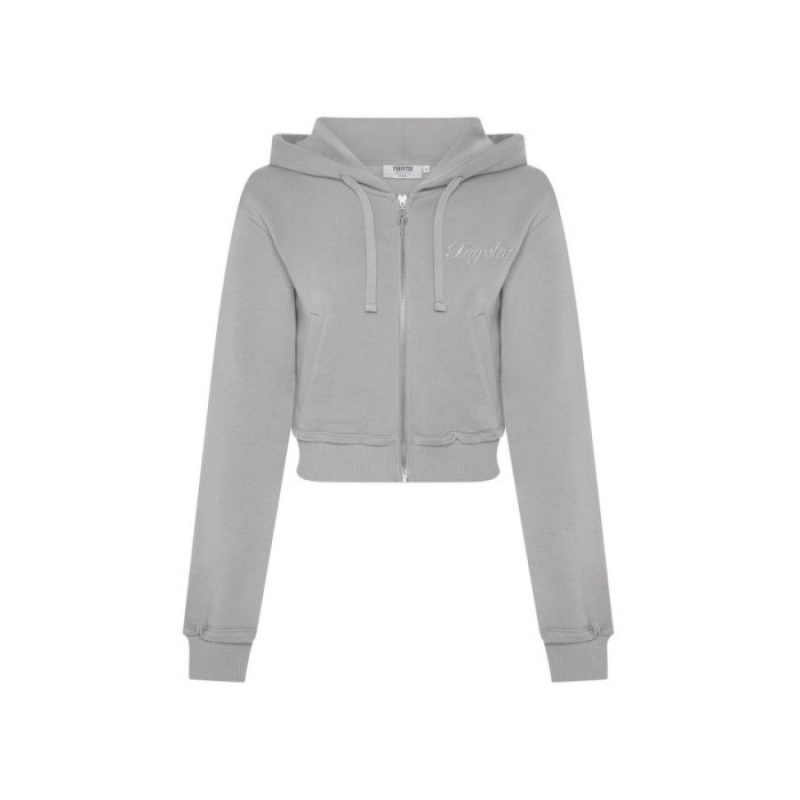 Trapstar TS-Star Silver Satin Applique Hoodie Hoodie Damen Grau Schweiz | AC26-357